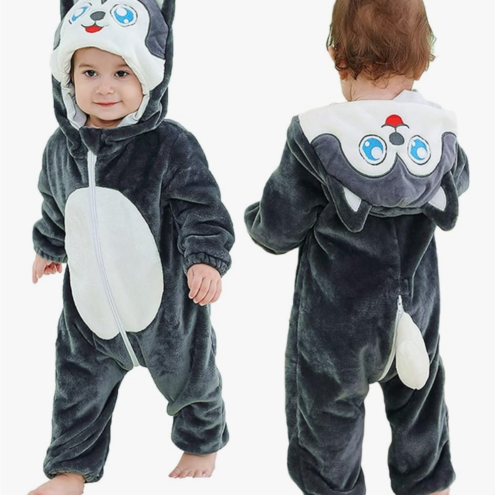 Adorable Gray and White Wolf Halloween Costume